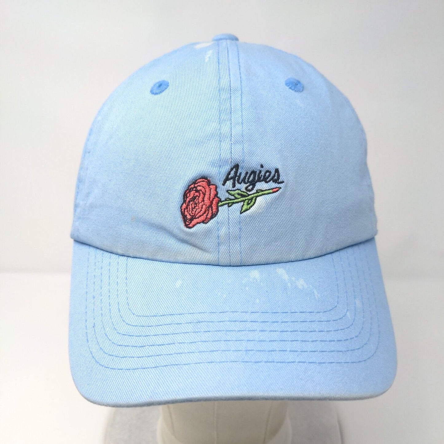 Augies Slideback Hat Blue OSFA Adjustable Embroidered Floral 6 Panel Cotton