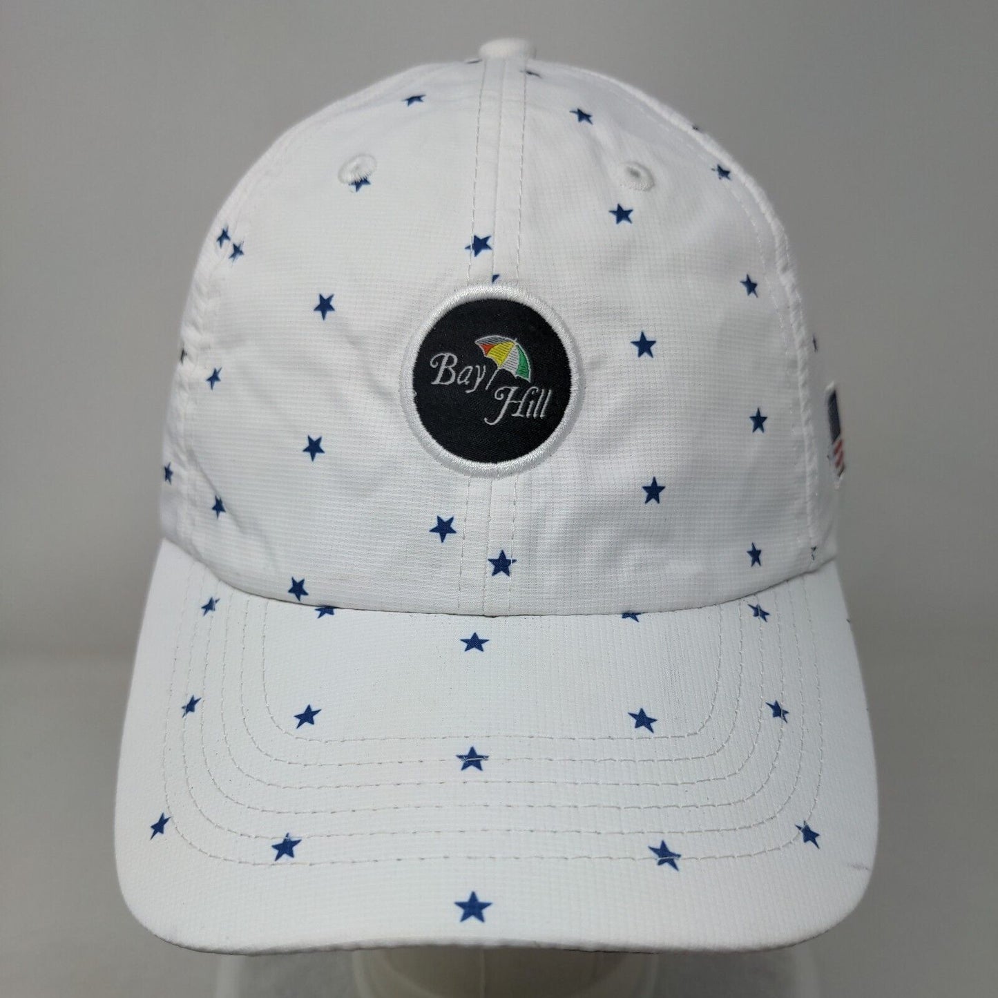 Bay Hill Strapback Hat White OSFA Adjustable Star Print Patriotic American Flag