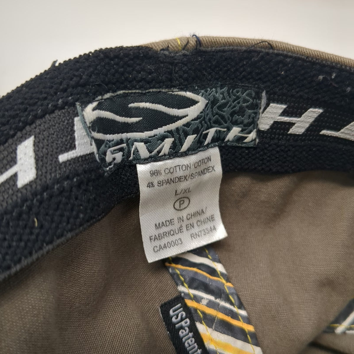 Smith Baseball Cap Brown XL Distressed Yellow Stitching Stretch Fit Logo Hat