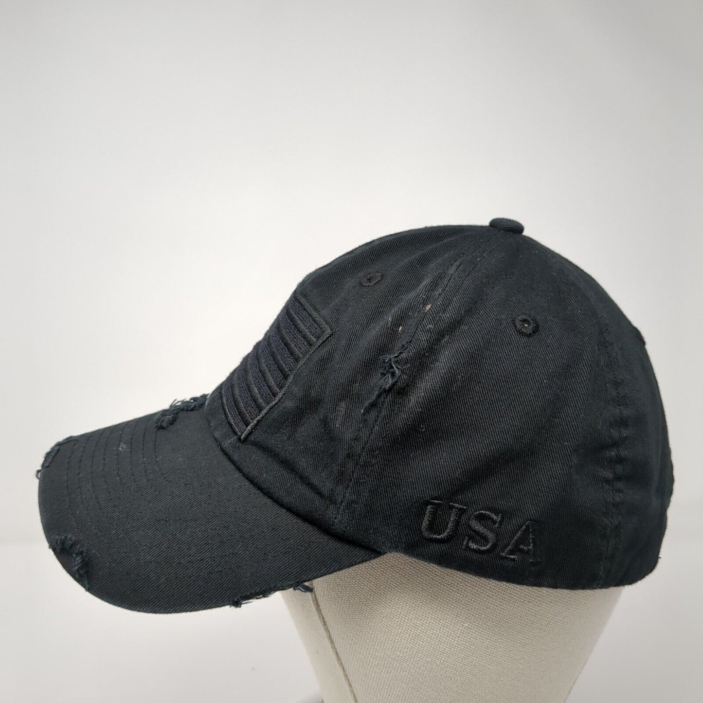 USA Flag Slideback Hat Black One Size Adjustable Distressed Patriotic KB ETHOS