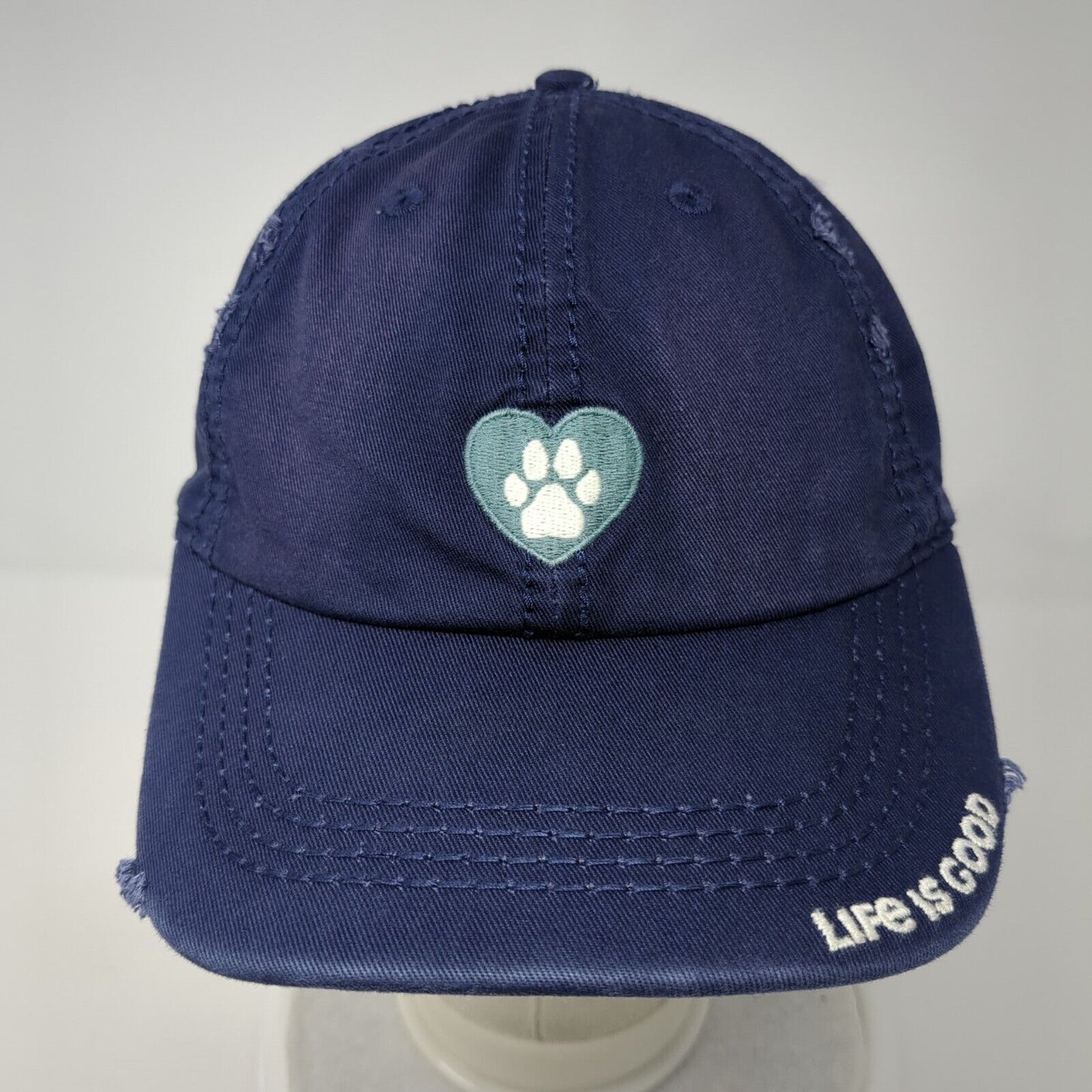 Life Is Good Heart Paw Print Slideback Hat Blue One Size Embroidered