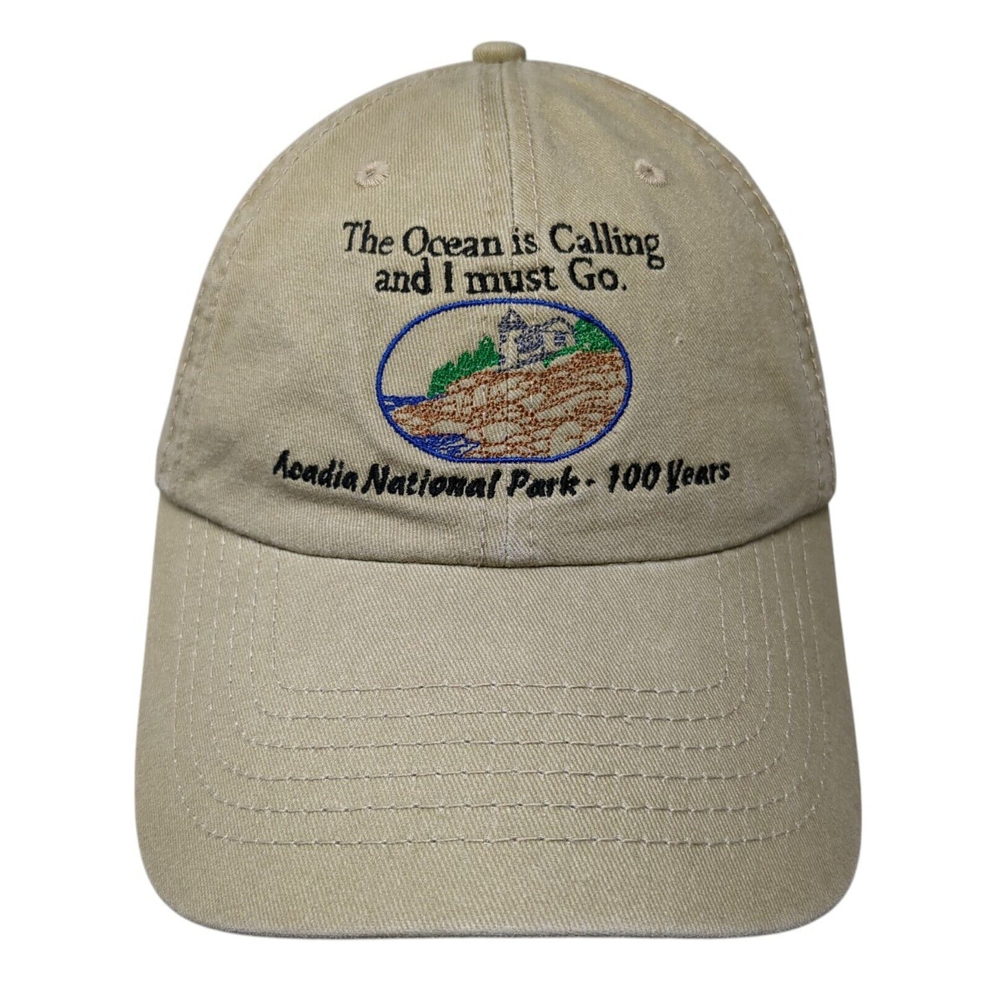 The Ocean Is Calling And I Must Go Acadia National Park Strapback Hat Tan OS