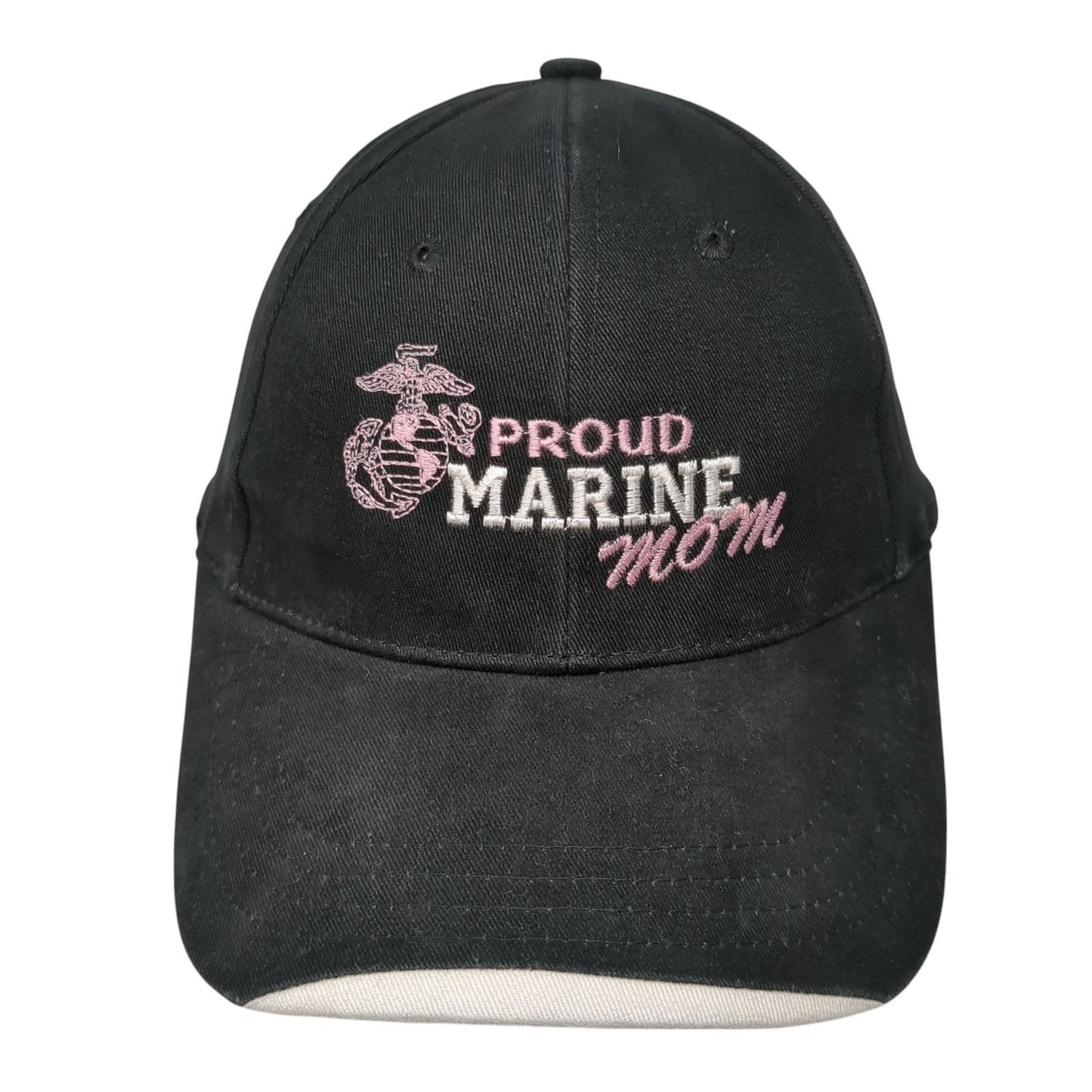 Proud Marine Mom Strapback Hat Black One Size Adjustable Embroidered