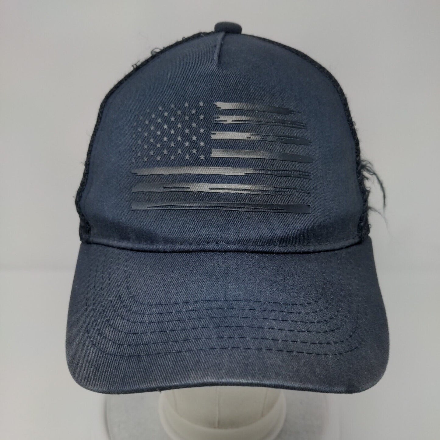 American Flag Snapback Trucker Hat Blue OSFA Adjustable Patriotic Mesh Back