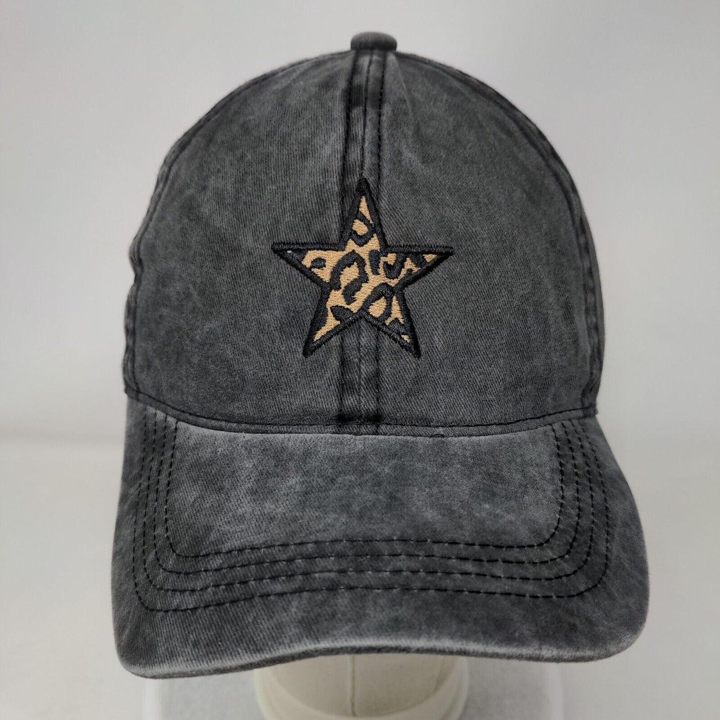 Animal Print Star Patch Slideback Hat Gray OSFM Leopard David And Young Cotton