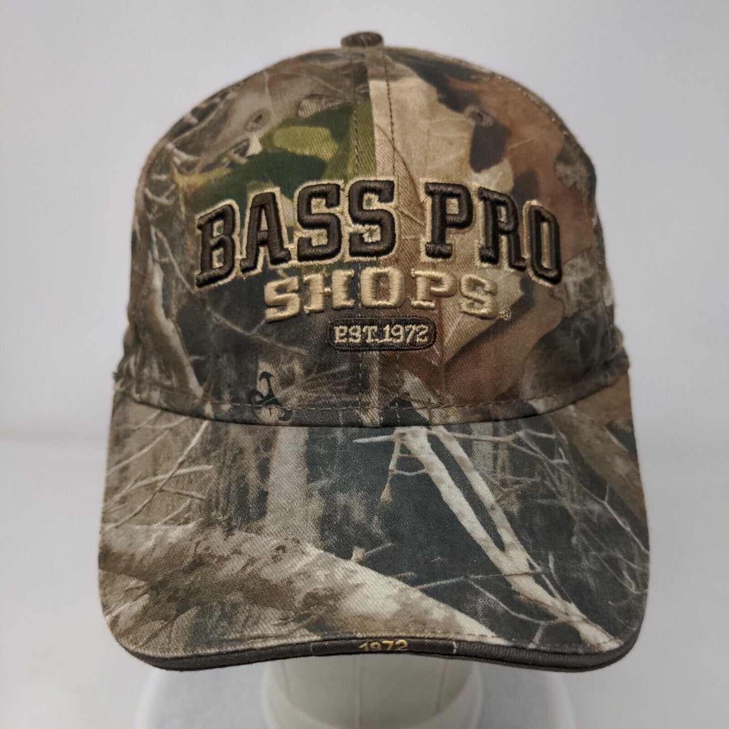 Bass Pro Shops Est. 1972 Slideback Hat Camouflage OSFA Embroidered Gone Fishing