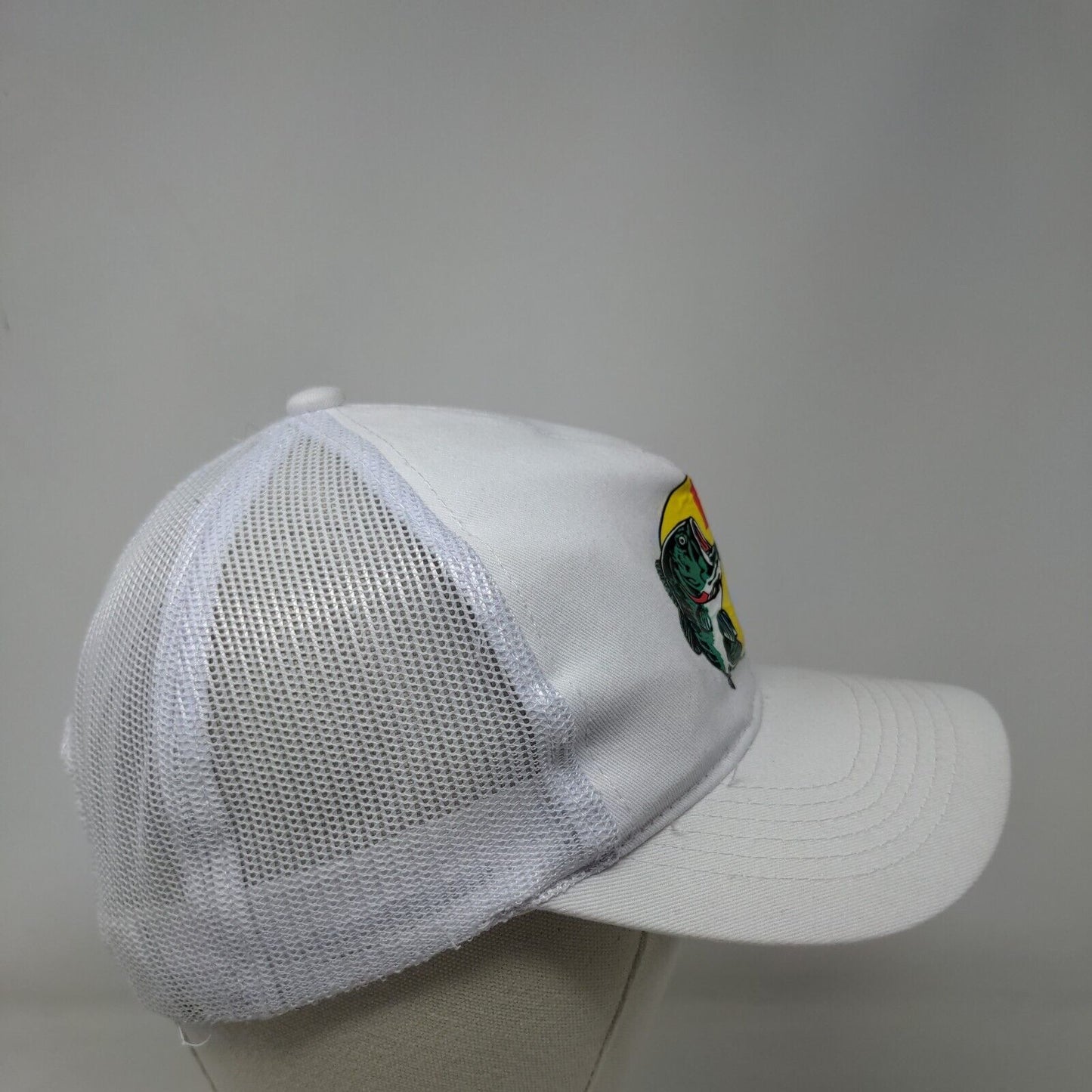 Bass Pro Shops Snapback Trucker Hat White OSFM Adjustable Mesh Back Gone Fishing