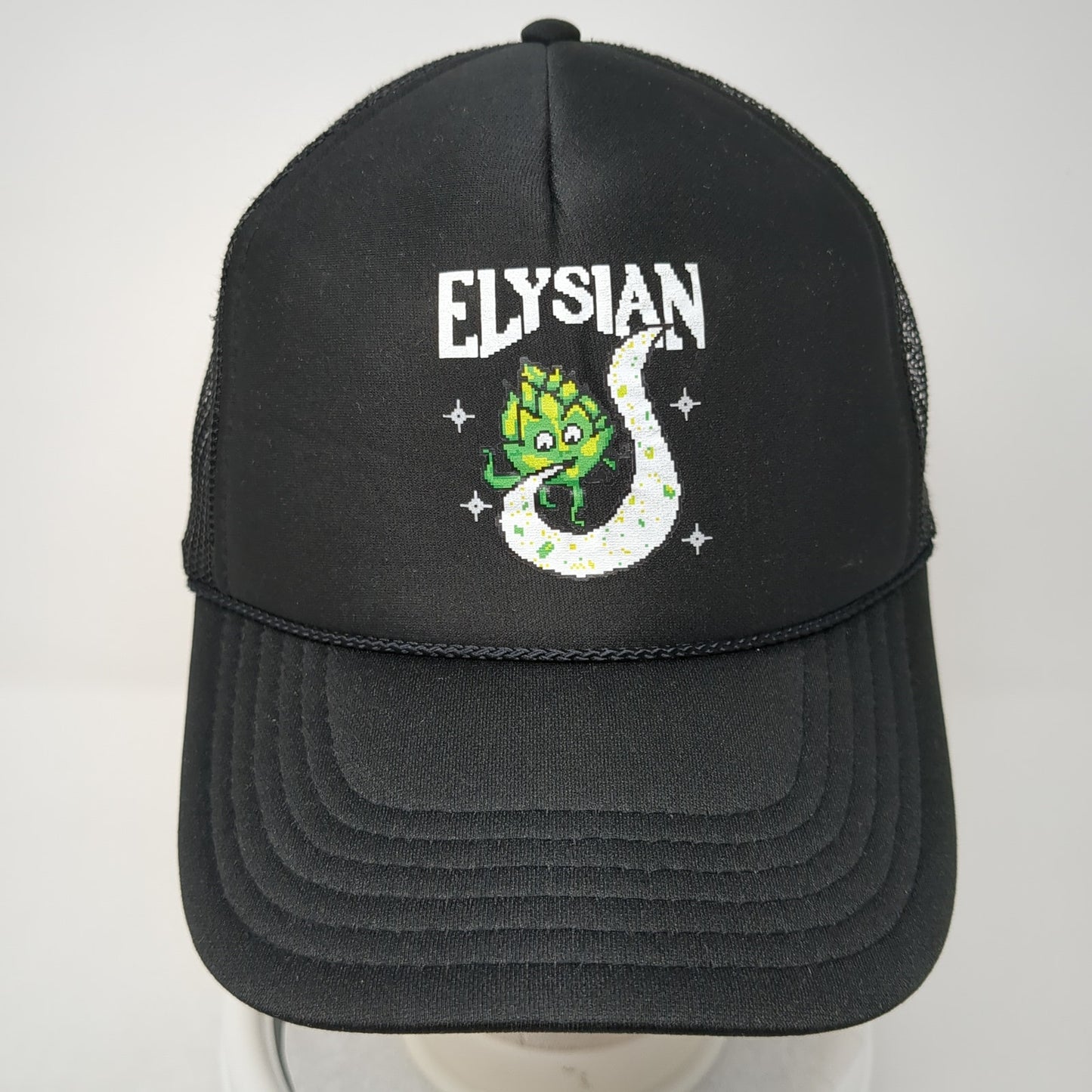 Elysian Snapback Trucker Hat Black One Size Adjustable Mesh Back Rope Otto