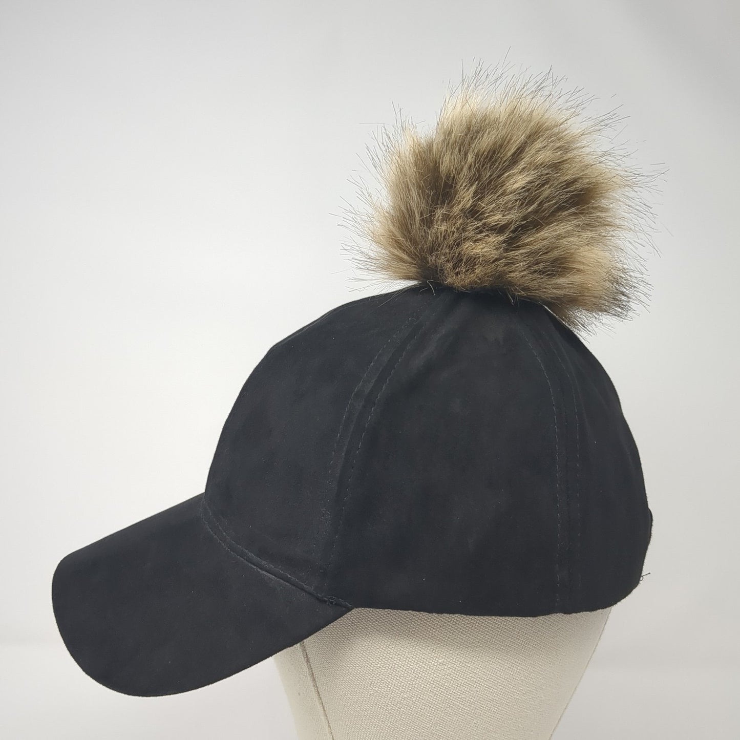 Unbranded Faux Fur Pom Pom Strapback Hat Black One Size Adjustable
