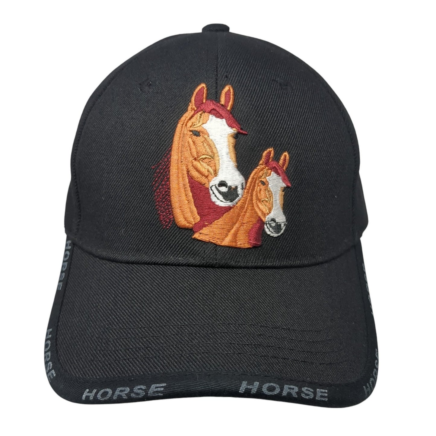 Horse Strapback Hat Black One Size Embroidered Adjustable Vent Holes