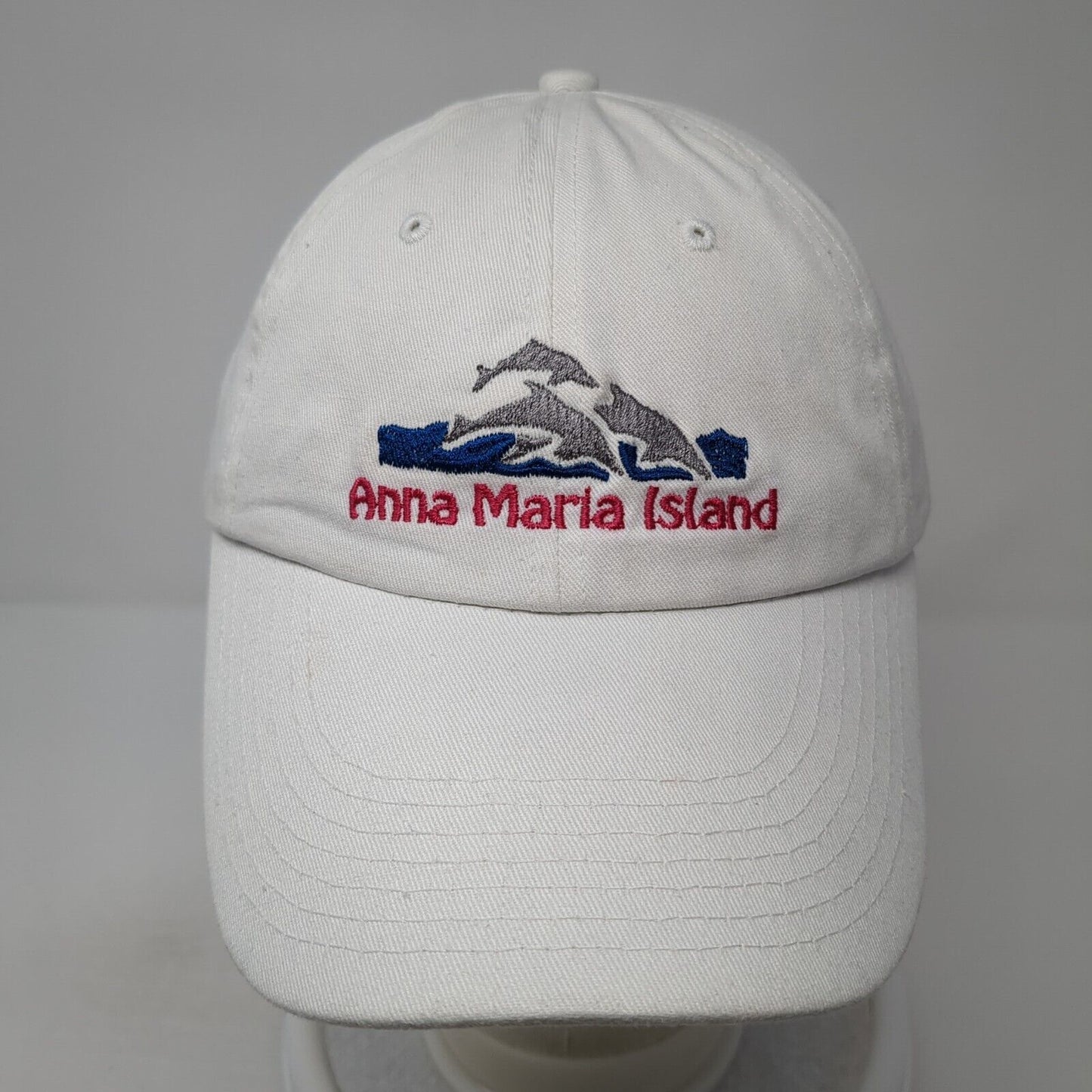 Anna Maria Island Strapback Baseball Cap White One Size Adjustable Embroidered
