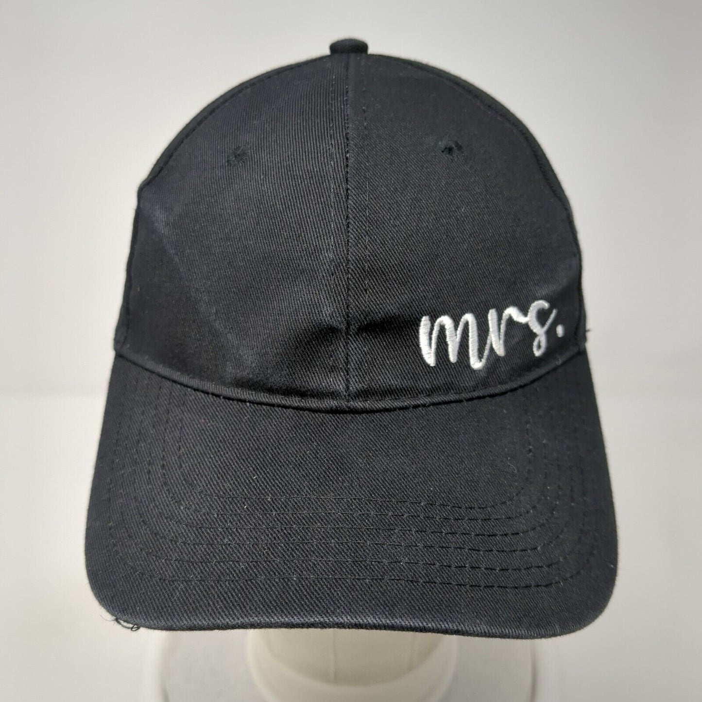 Mrs. Slideback Hat Black One Size Adjustable Embroidered Vented Holes 6 Panel