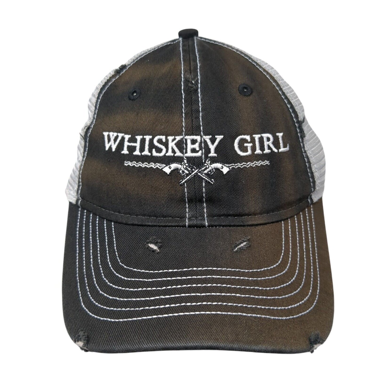 Whiskey Girl Trail Smokehouse Slideback Trucker Hat Black OS Mesh Distressed