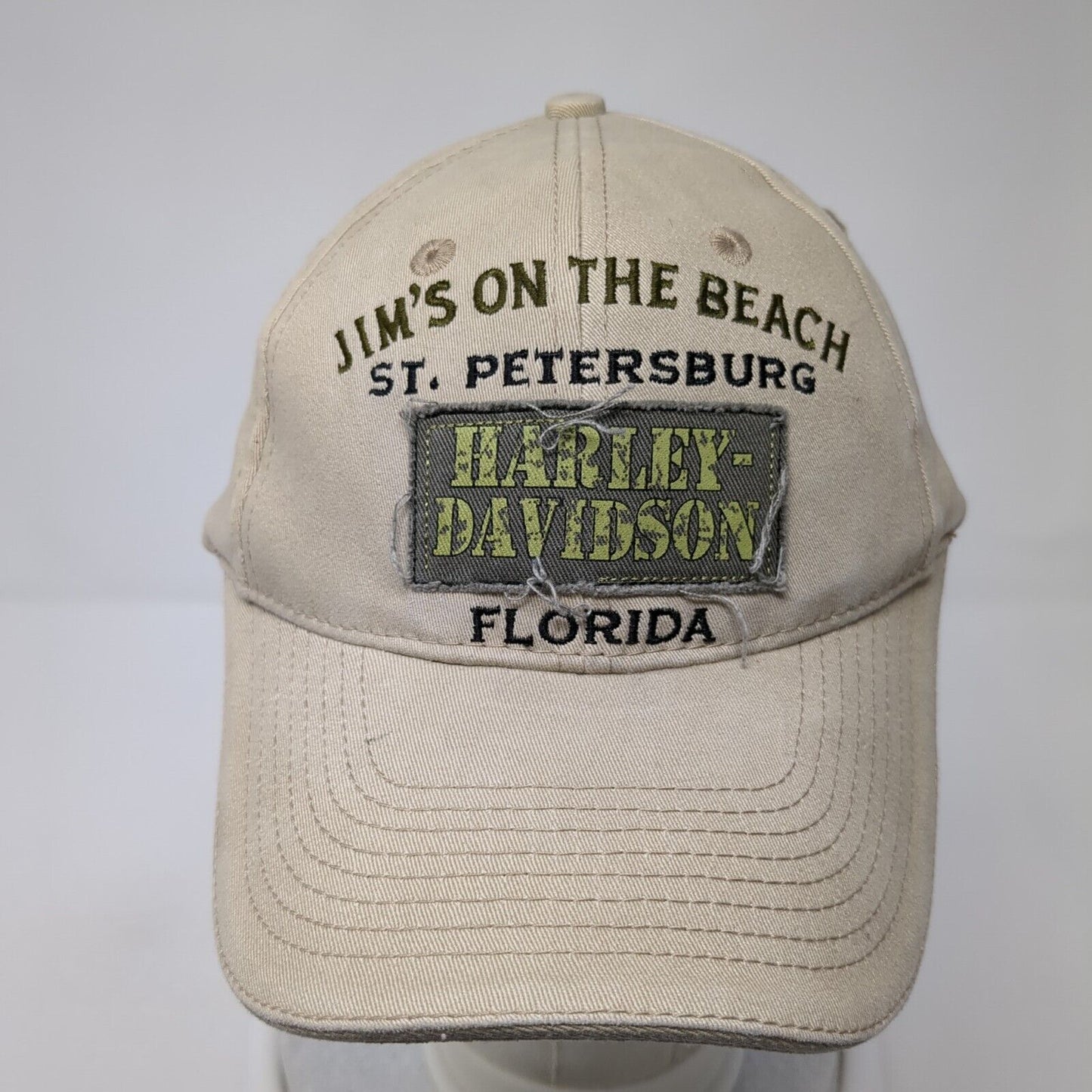 Harley-Davidson Fitted Hat Tan L/XL Jim's On The Beach St. Petersburg