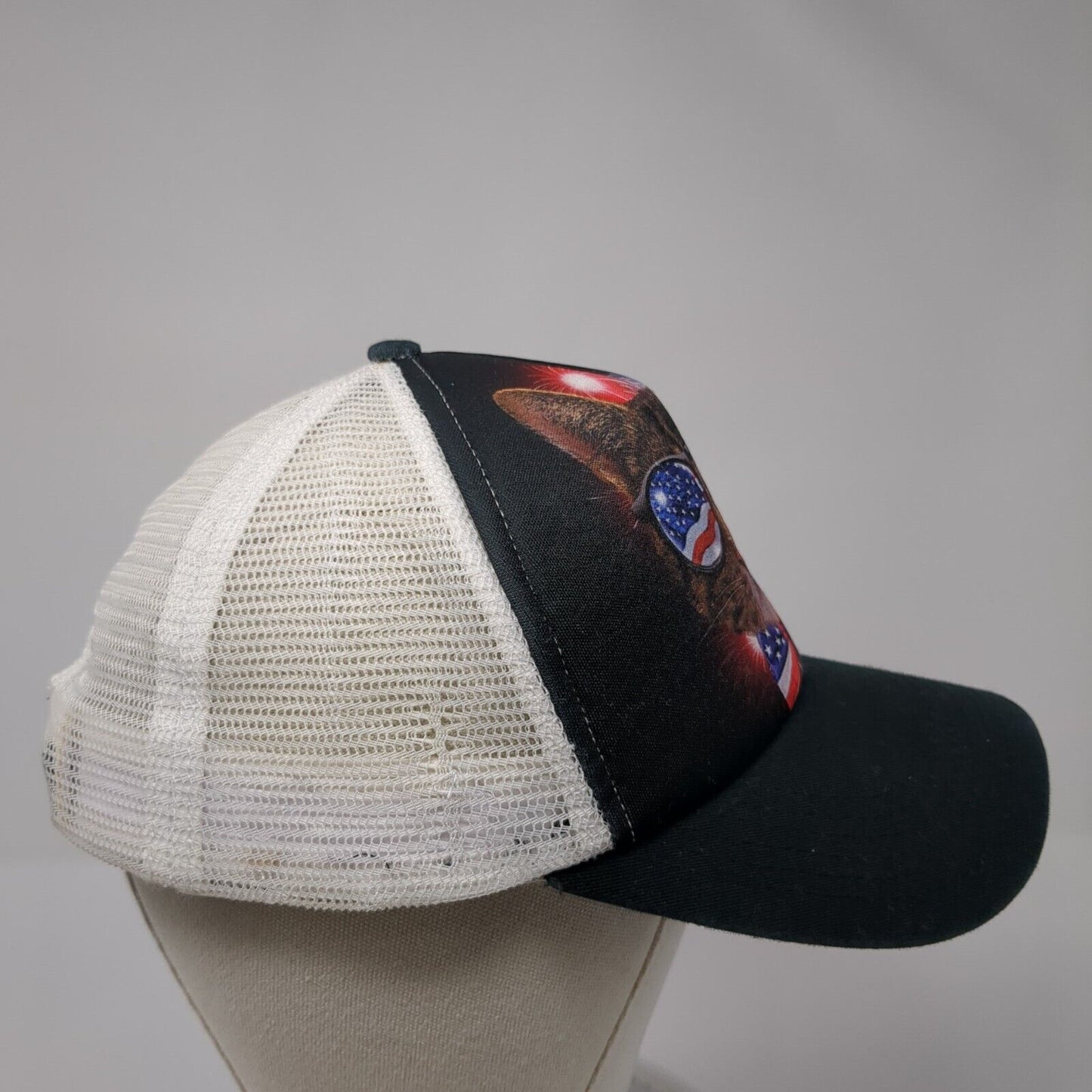 American Cat Snapback Trucker Hat Black OS Adjustable USA Patriotic Mesh Back