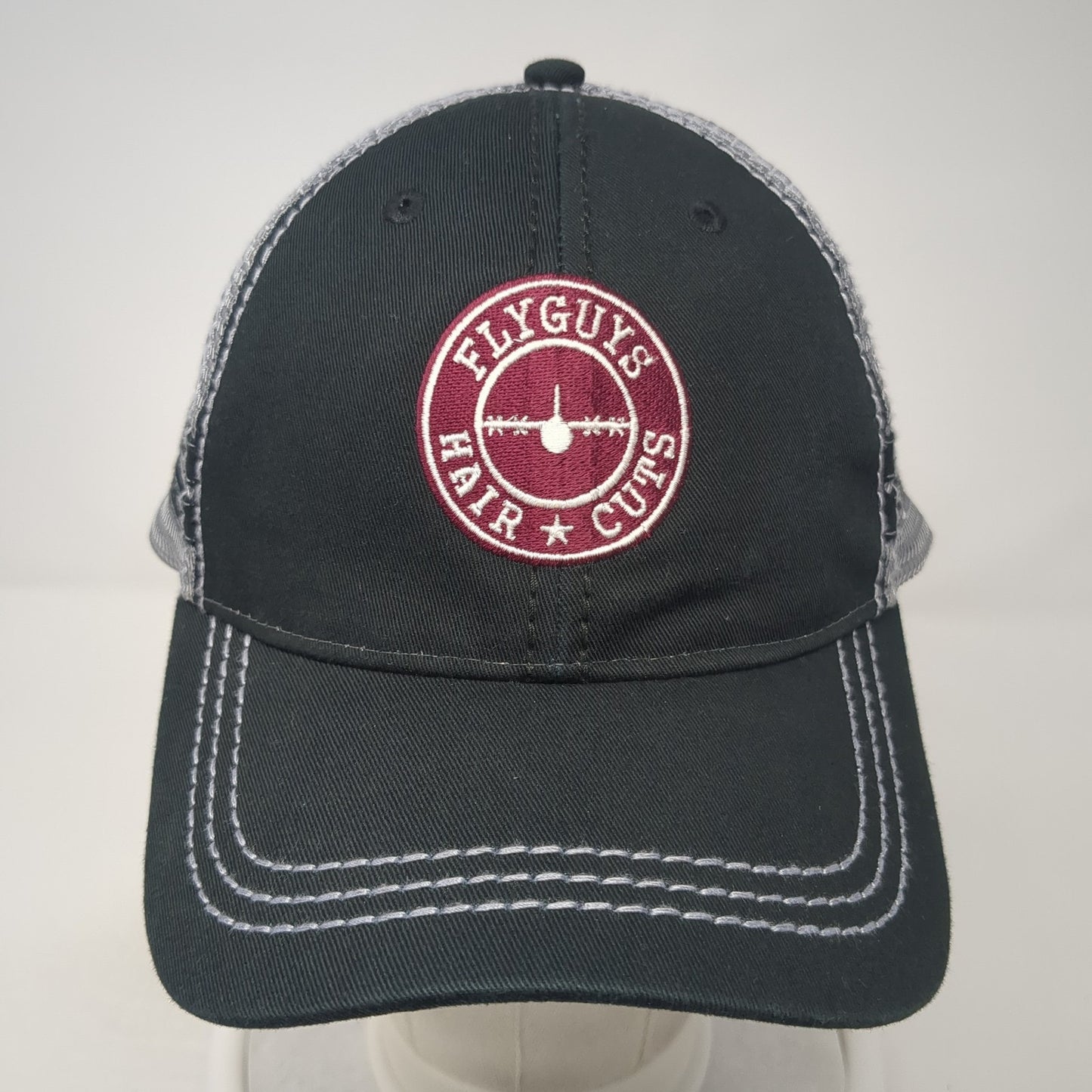 Fly Guys Hair Cuts Snapback Trucker Hat Black OS Adjustable Mesh Back Sportsman