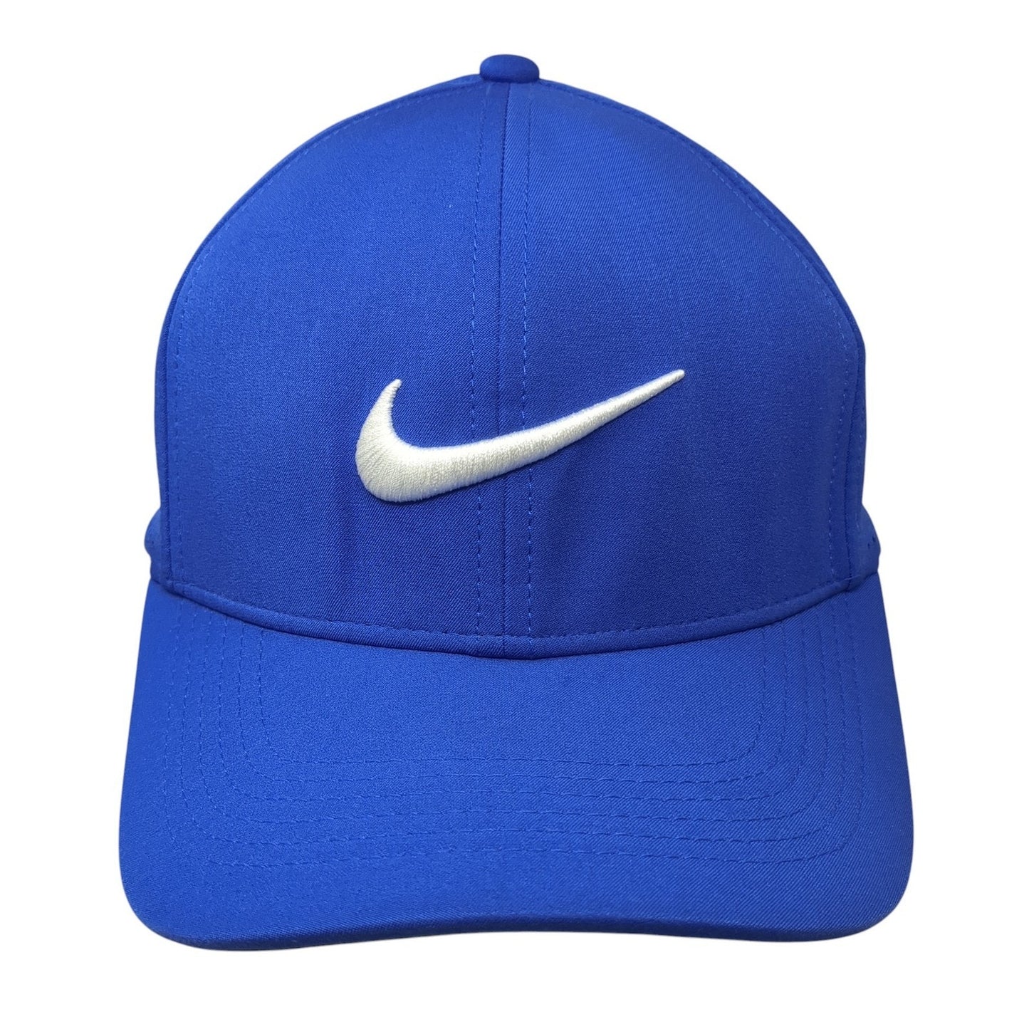 Nike Golf Fitted Hat Blue Large Embroidered Swoosh Laser Cut 6 Panel