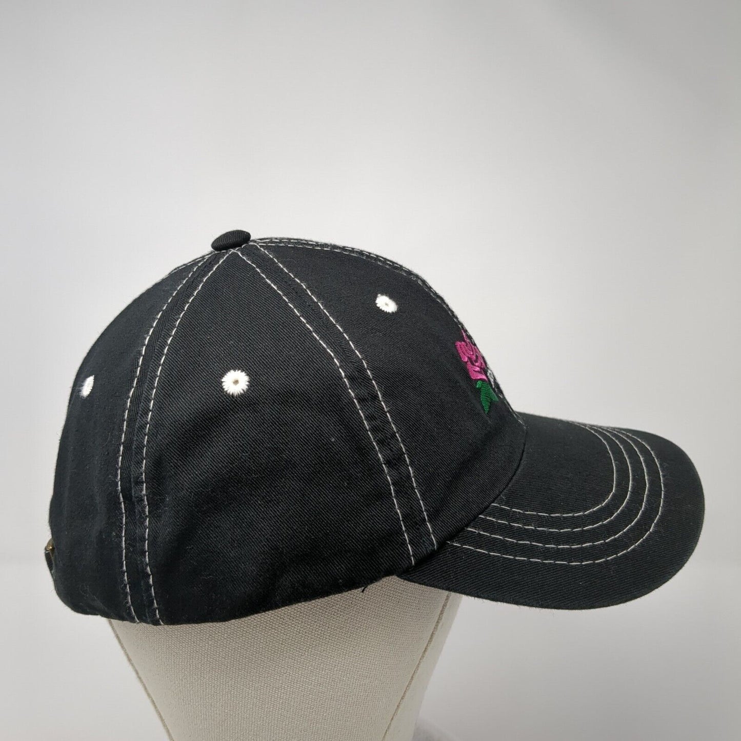 Rosedale Slideback Hat Black One Size Adjustable Embroidered Floral Town Talk