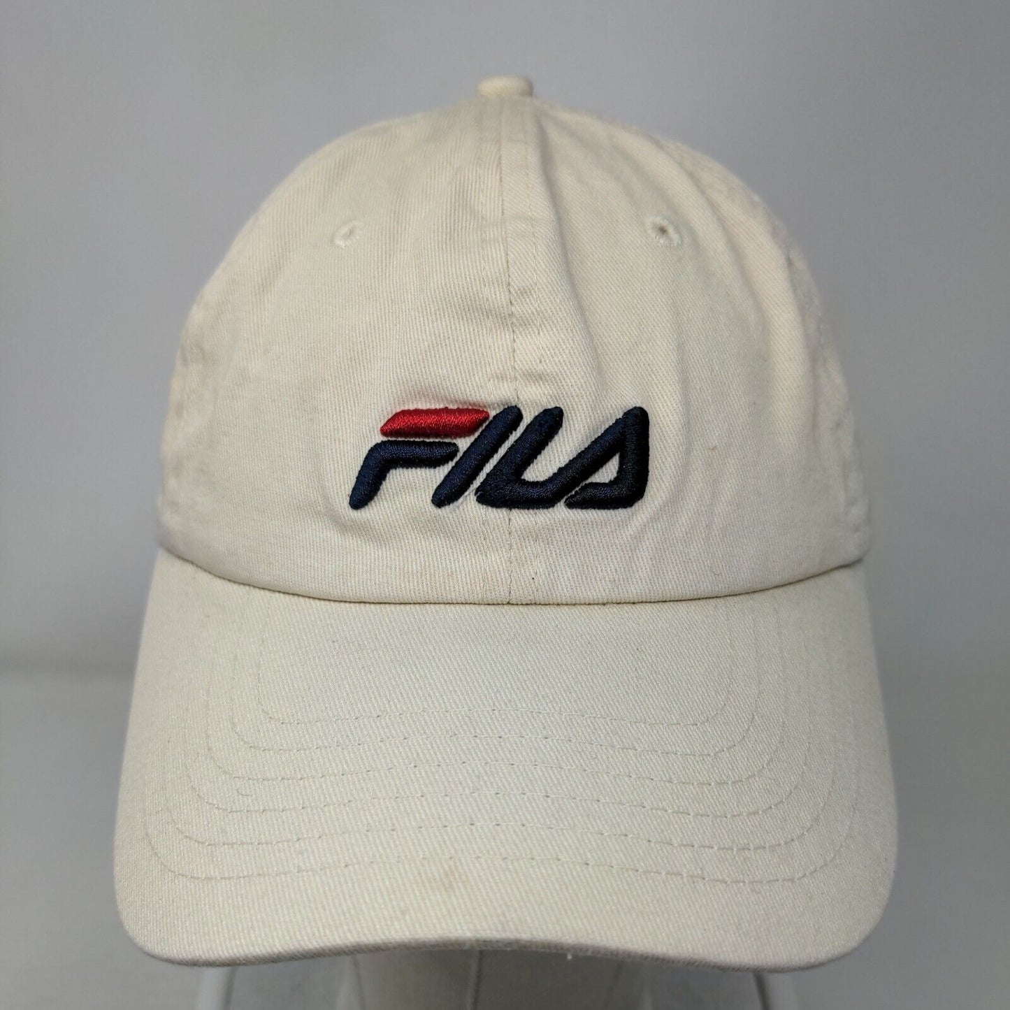 FILA Slideback Hat Tan One Size Adjustable Embroidered Logo Vented Holes