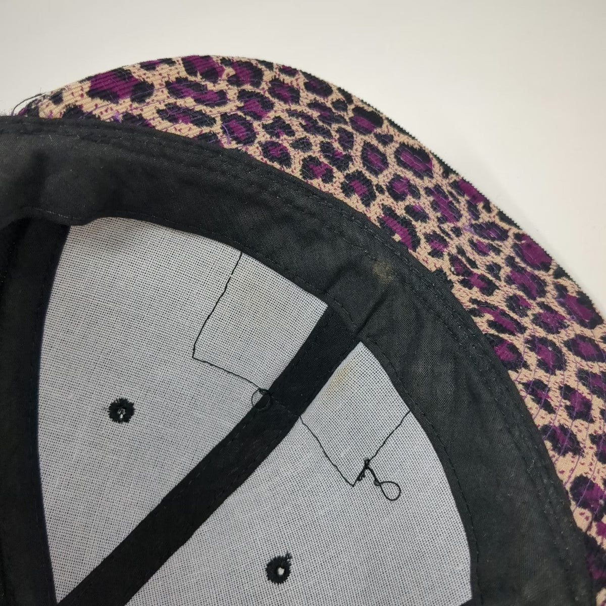 Snapback Hat Black Purple One Size Leopard Print Brim Tail Boot Graphic Patch