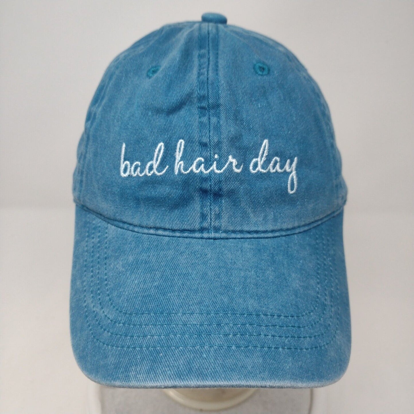 Bad Hair Day Slideback Hat Blue OSFA Adjustable Embroidered Vented Holes Cotton