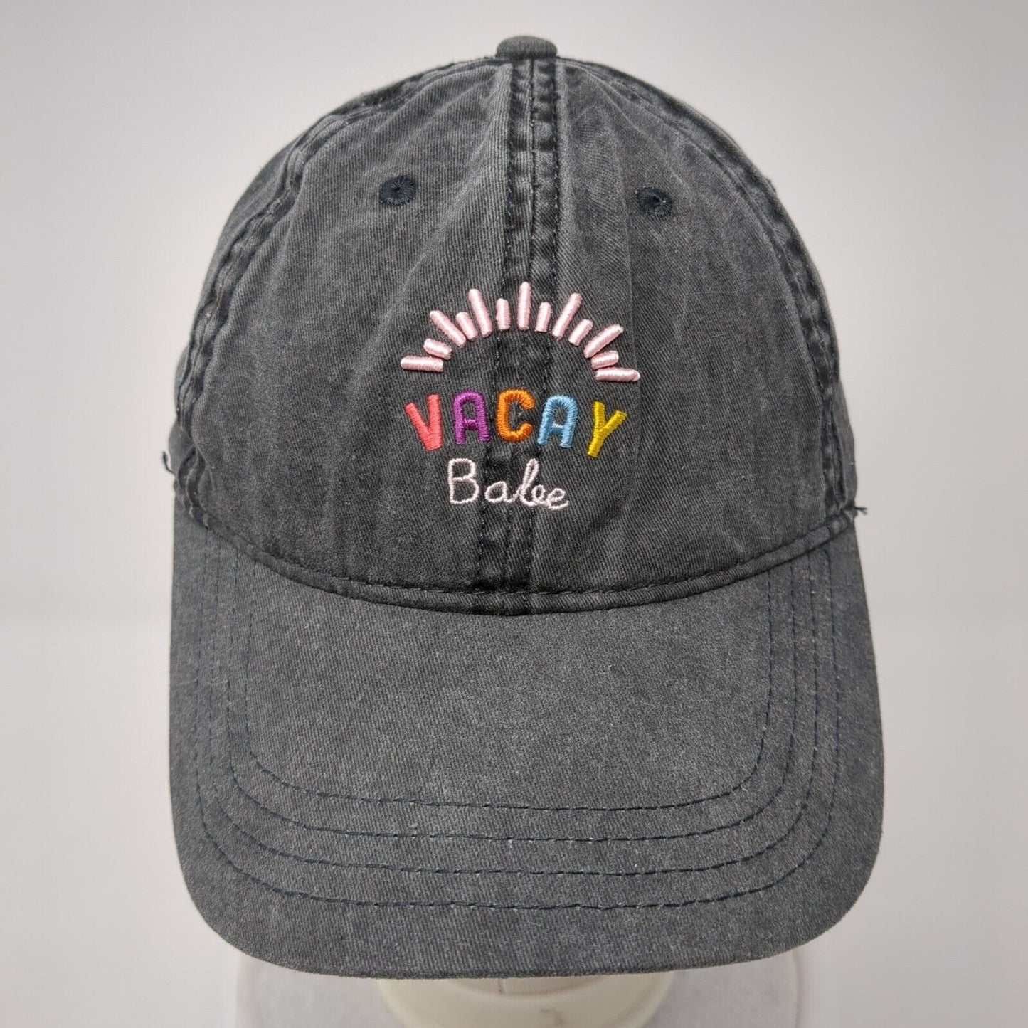 Vacay Babe Slideback Hat Gray One Size Adjustable Embroidered Vented Holes