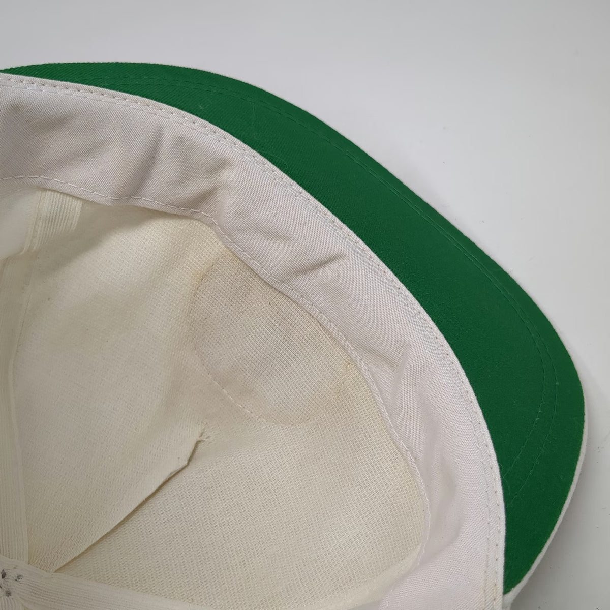 ConAgra 5 Panel White Hat Vintage Slideback Rope Trim Green Underbrim Patch