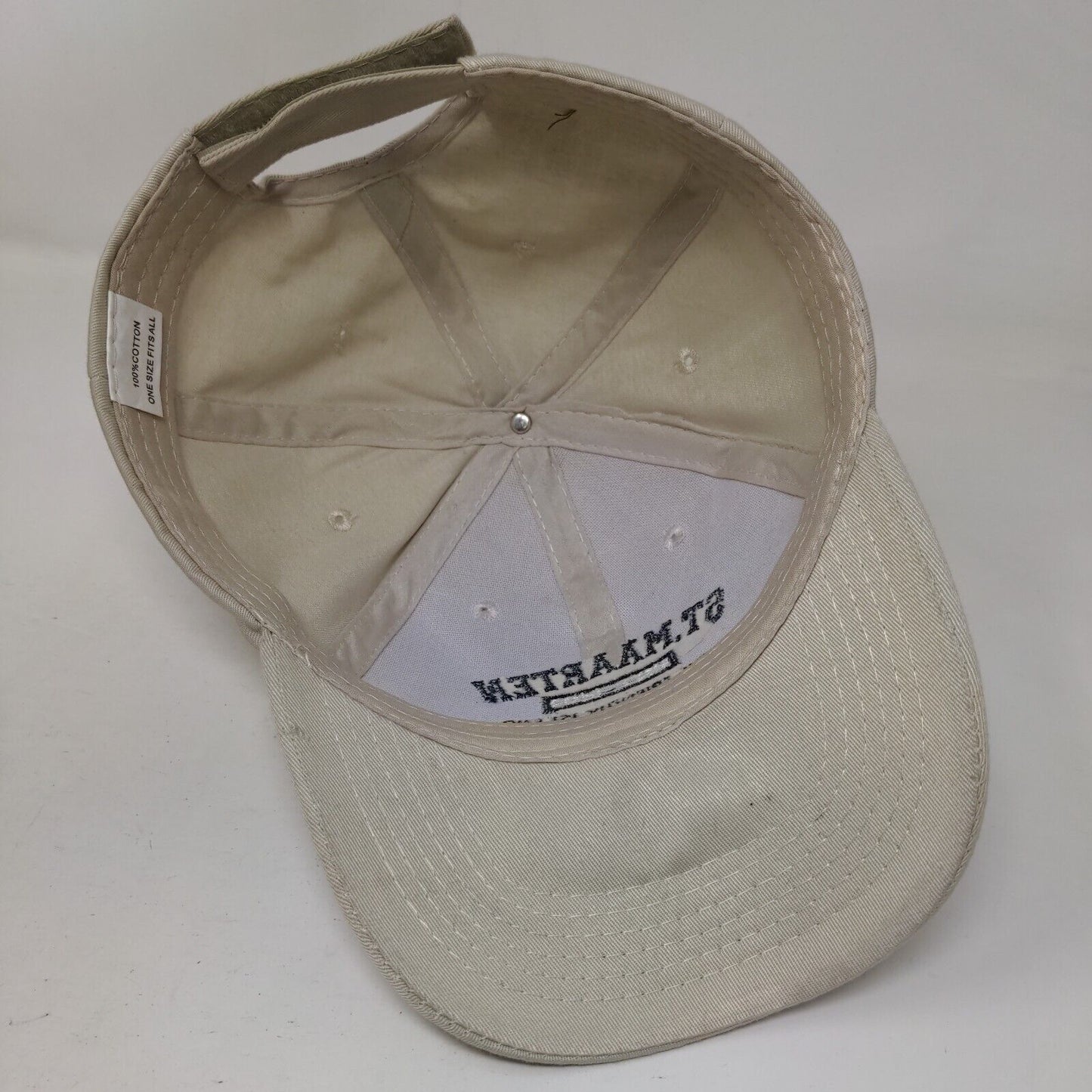 St. Maarten The Friendly Island Strapback Hat Tan OSFA Embroidered