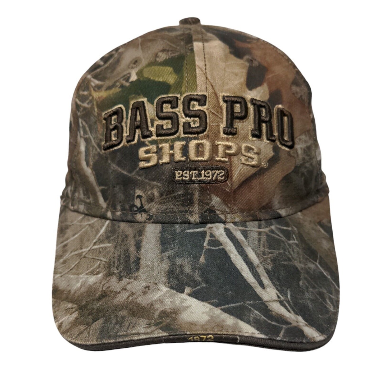 Bass Pro Shops Est. 1972 Slideback Hat Camouflage OSFA Embroidered Gone Fishing