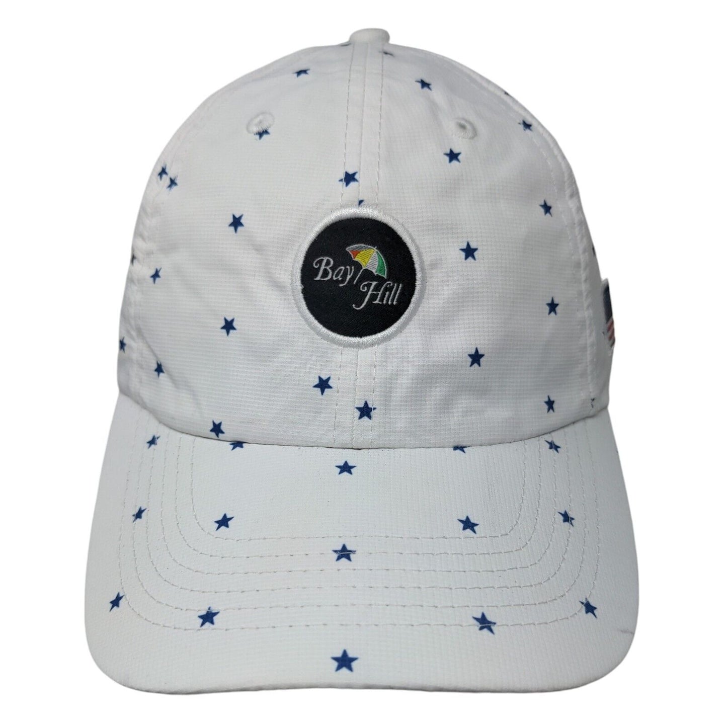 Bay Hill Strapback Hat White OSFA Adjustable Star Print Patriotic American Flag