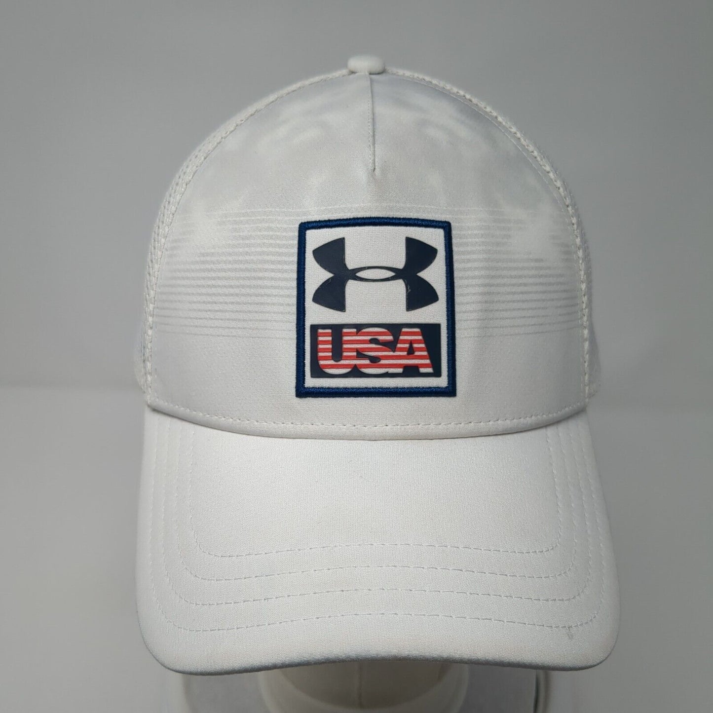 USA Snapback Trucker Hat White OS Adjustable Patriotic Mesh Back Under Armour