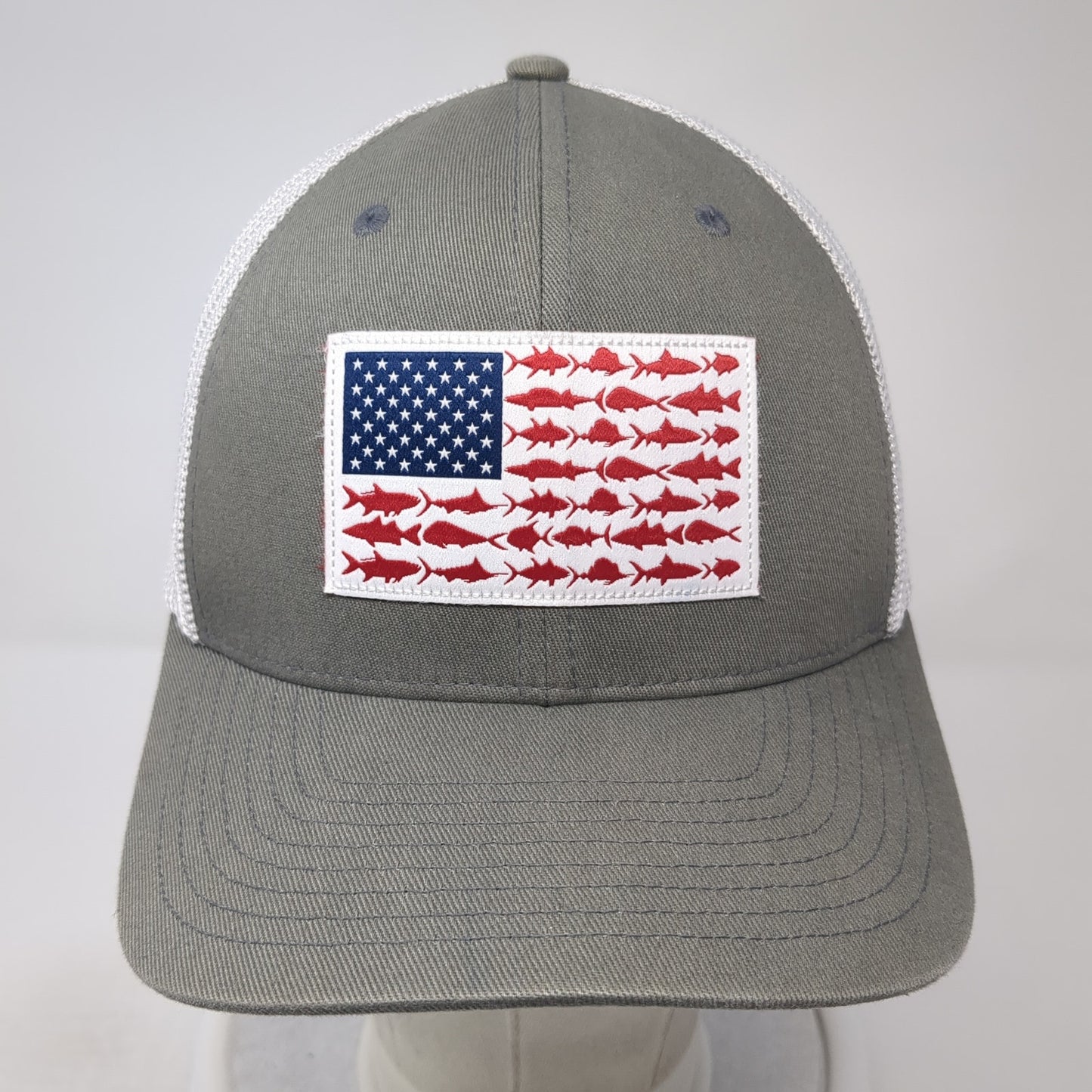 Columbia PFG Fish Flag Fitted Trucker Hat Gray One Size Mesh Back Patriotic