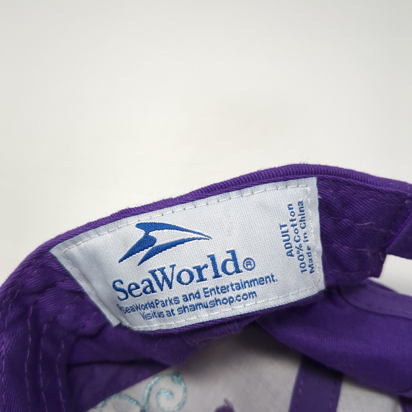 SeaWorld Strapback Hat Purple One Size Adjustable Embroidered Floral Cotton