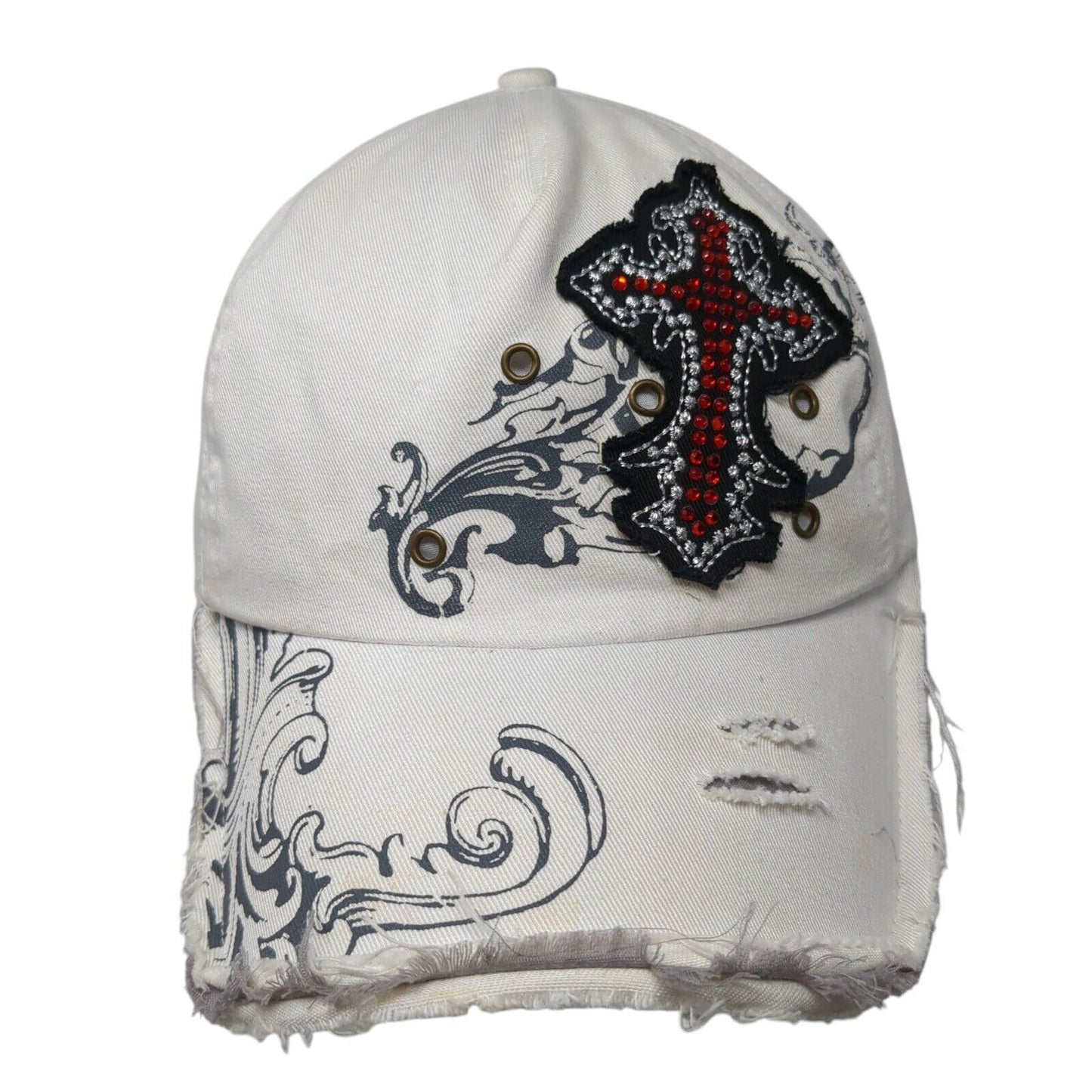 The Alabama Girl Slideback Hat White One Size Adjustable Distressed Rhinestone