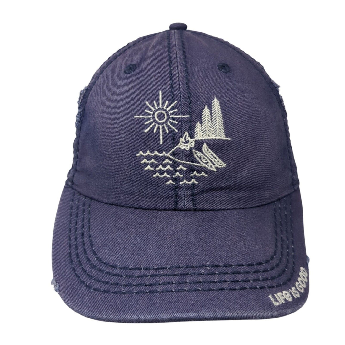 Life Is Good Slideback Hat Blue One Size Embroidered Solid 6 Panel