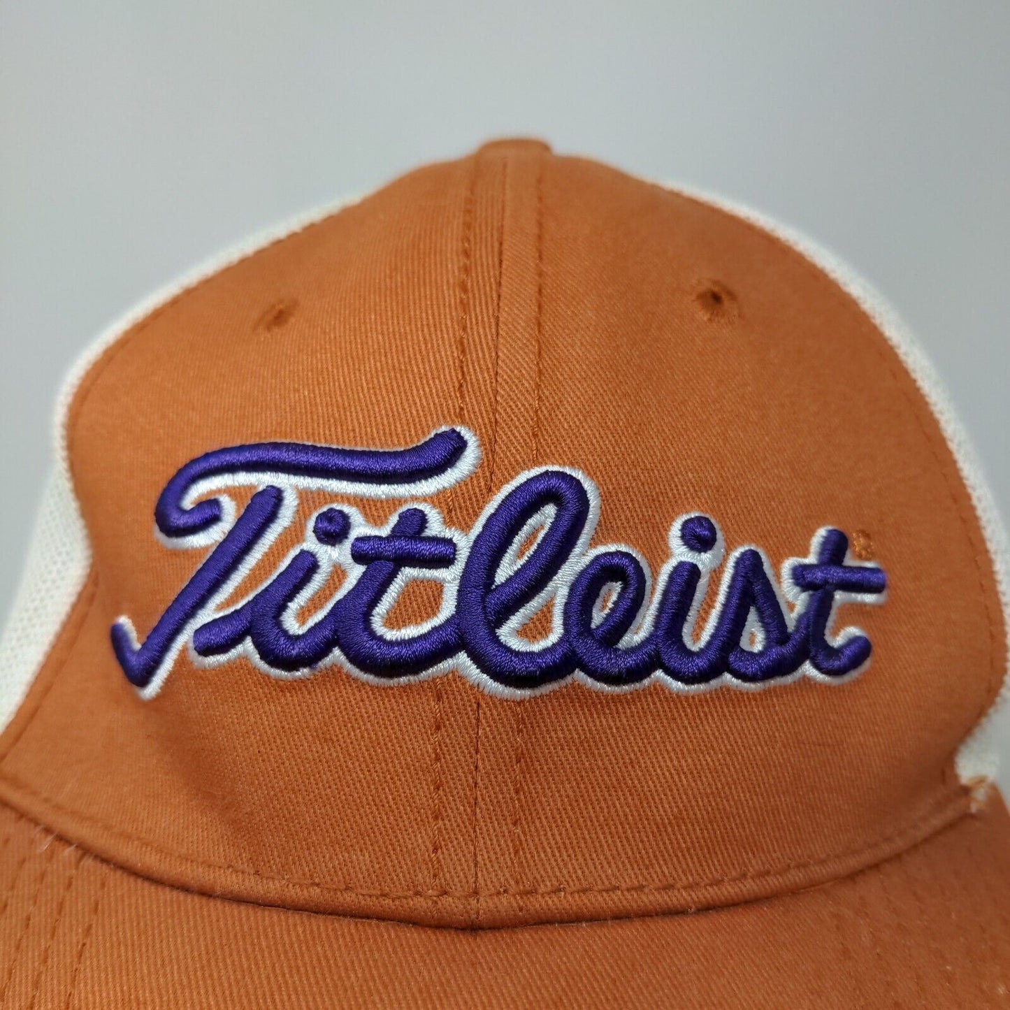 Titleist Men's Fitted Mesh Back Hat Orange White Size L/XL Embroidered Golf Logo