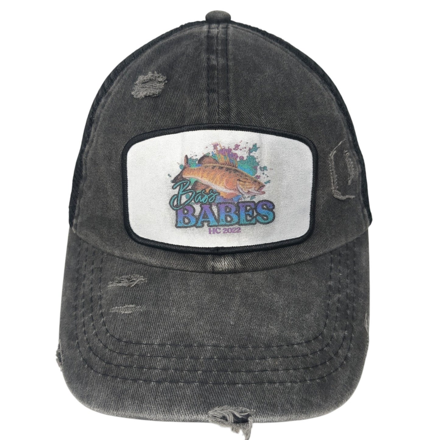 Bass Babes Strapback Trucker Hat Gray One Size Mesh Back Ponytail