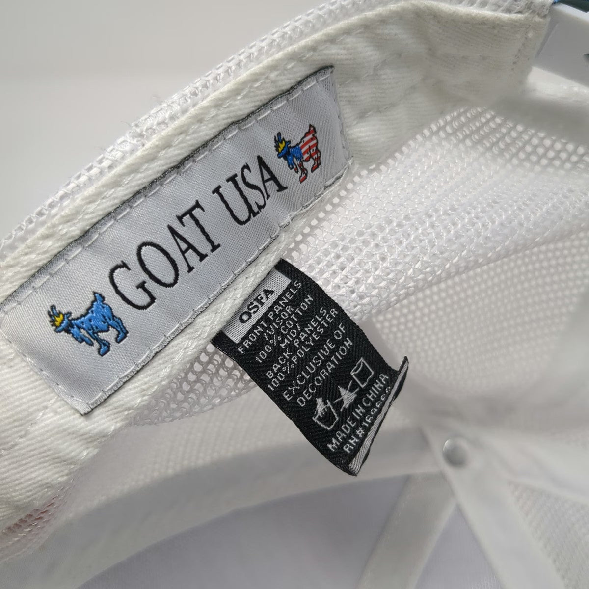 GOAT USA Trucker Hat Gray White One Size Leather Patch Mesh Back Snapback Cap