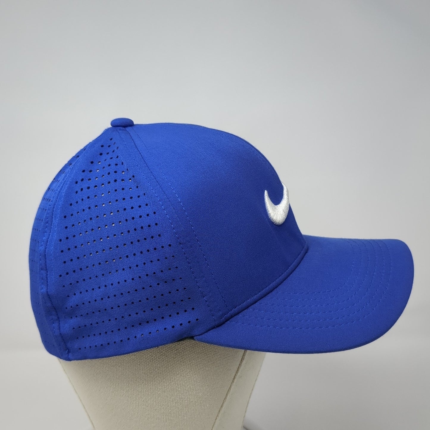 Nike Golf Fitted Hat Blue Large Embroidered Swoosh Laser Cut 6 Panel