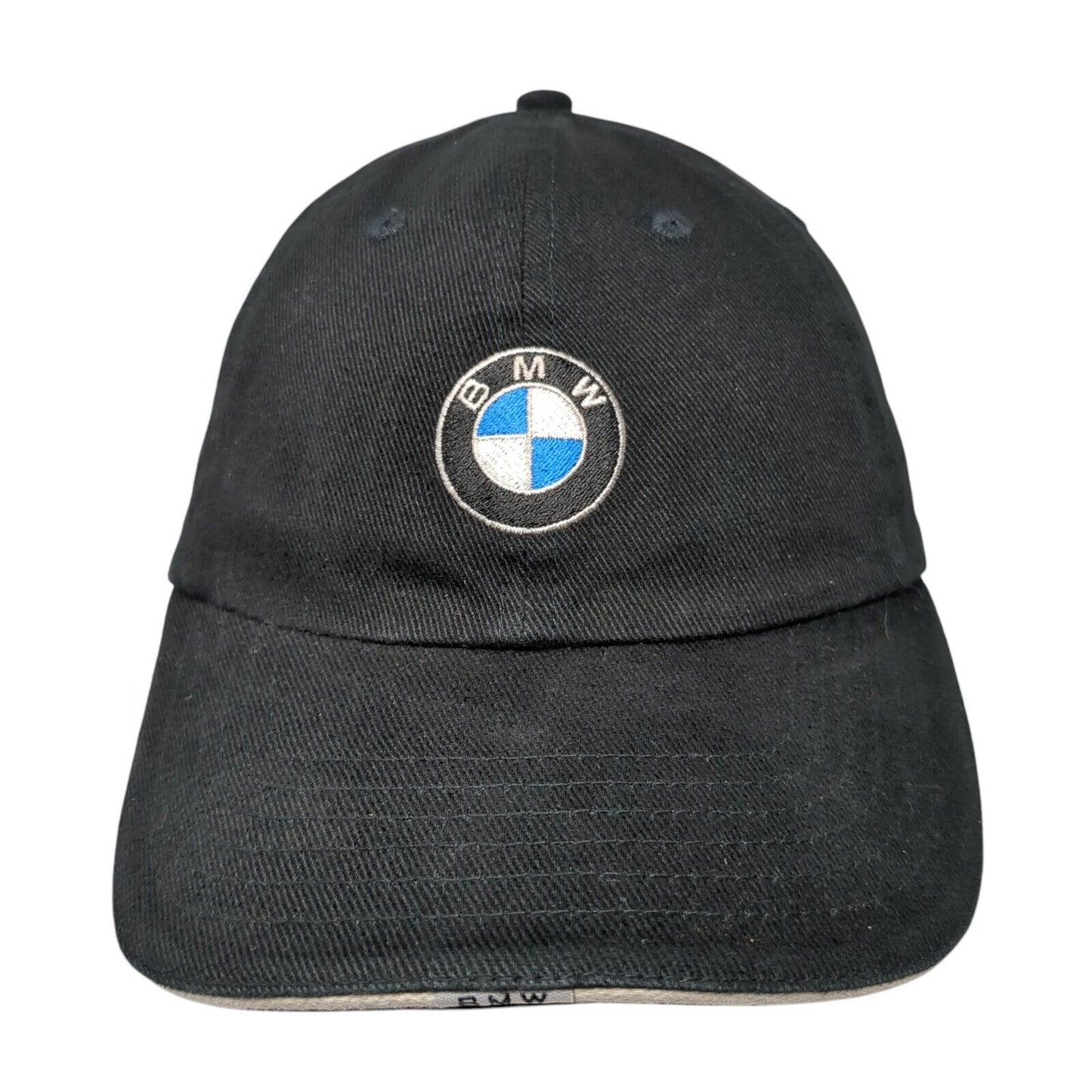 BMW Slideback Hat Black One Size Adjustable Embroidered Vented Holes 6 Panel
