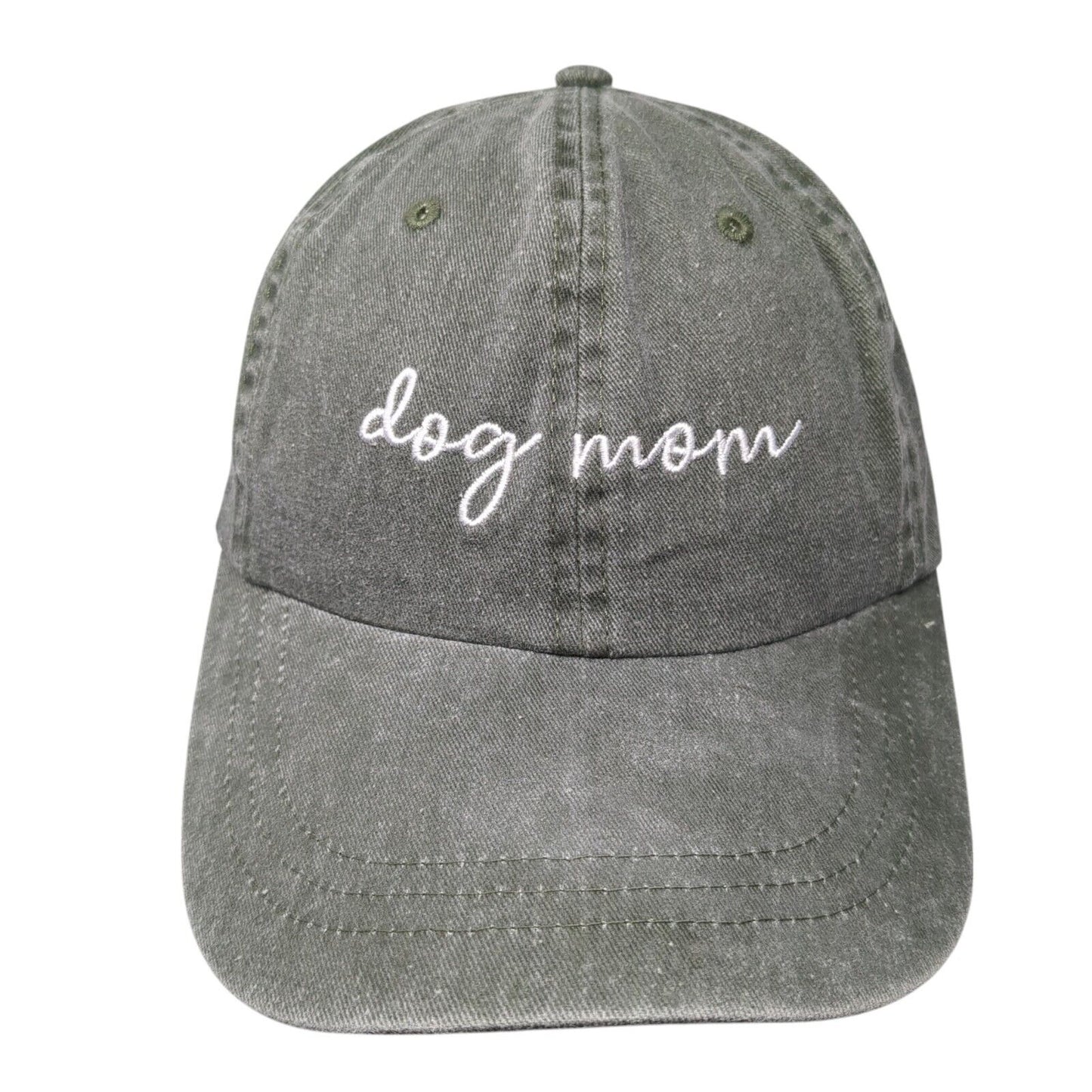 Dog Mom Slideback Hat Green One Size Adjustable Embroidered 6 Panel Cotton