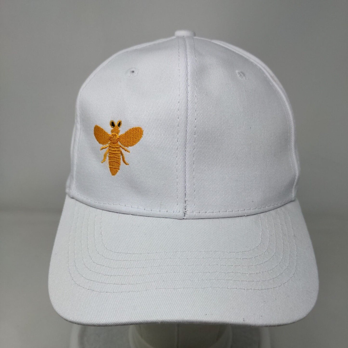 Bee Slideback Hat White Medium Adjustable Embroidered Vented Holes 6 Panel