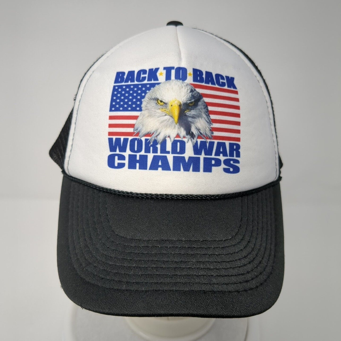 Back To Back World War Champs Snapback Trucker Hat Black OS Mesh Back Rope Otto