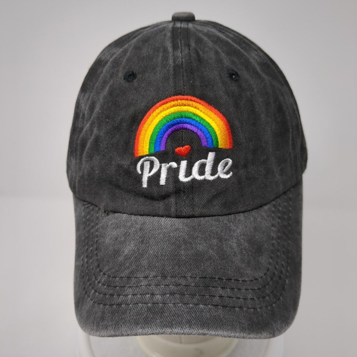 Pride Slideback Hat Gray One Size Adjustable Embroidered Vented Holes Cotton