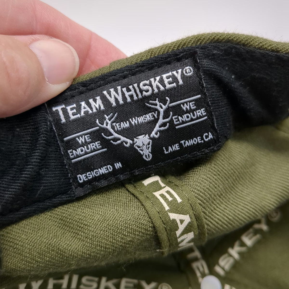 Team Whiskey Snapback Hat Green One Size Leather Patch Elk Skull Moose Underbill