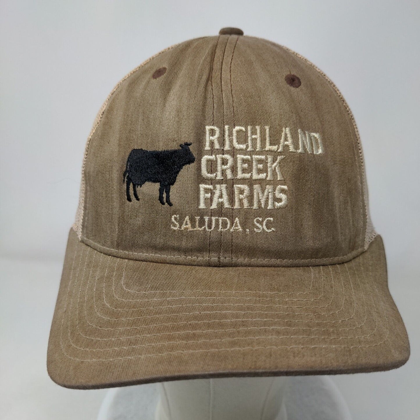 Richland Creek Farms Saluda SC Snapback Trucker Hat Brown One Size Mesh Back