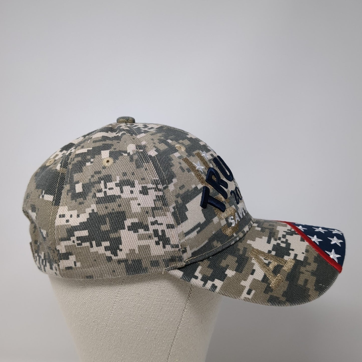 Trump 2024 Save America! Strapback Hat Multi Camo One Size USA Flag