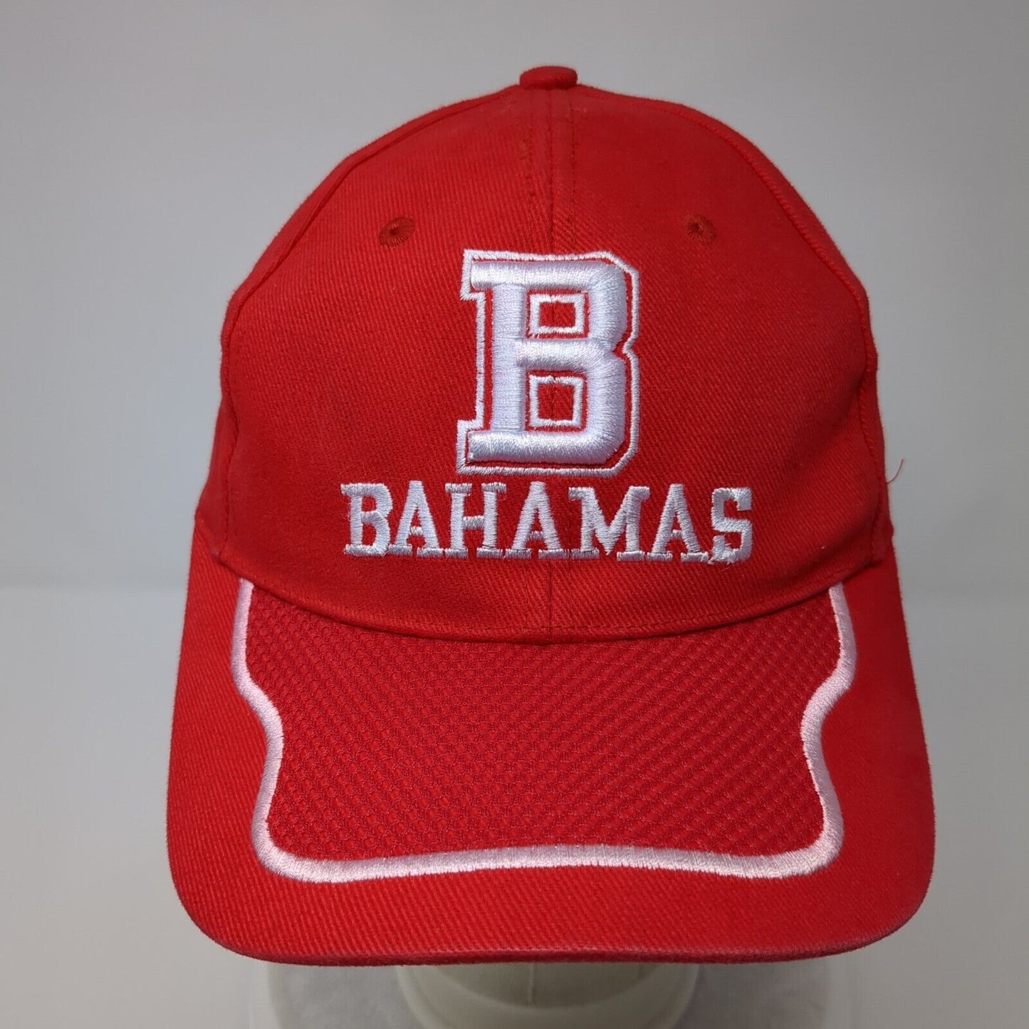Bahamas Strapback Hat Red OSFA Adjustable Embroidered Solid 6 Panel