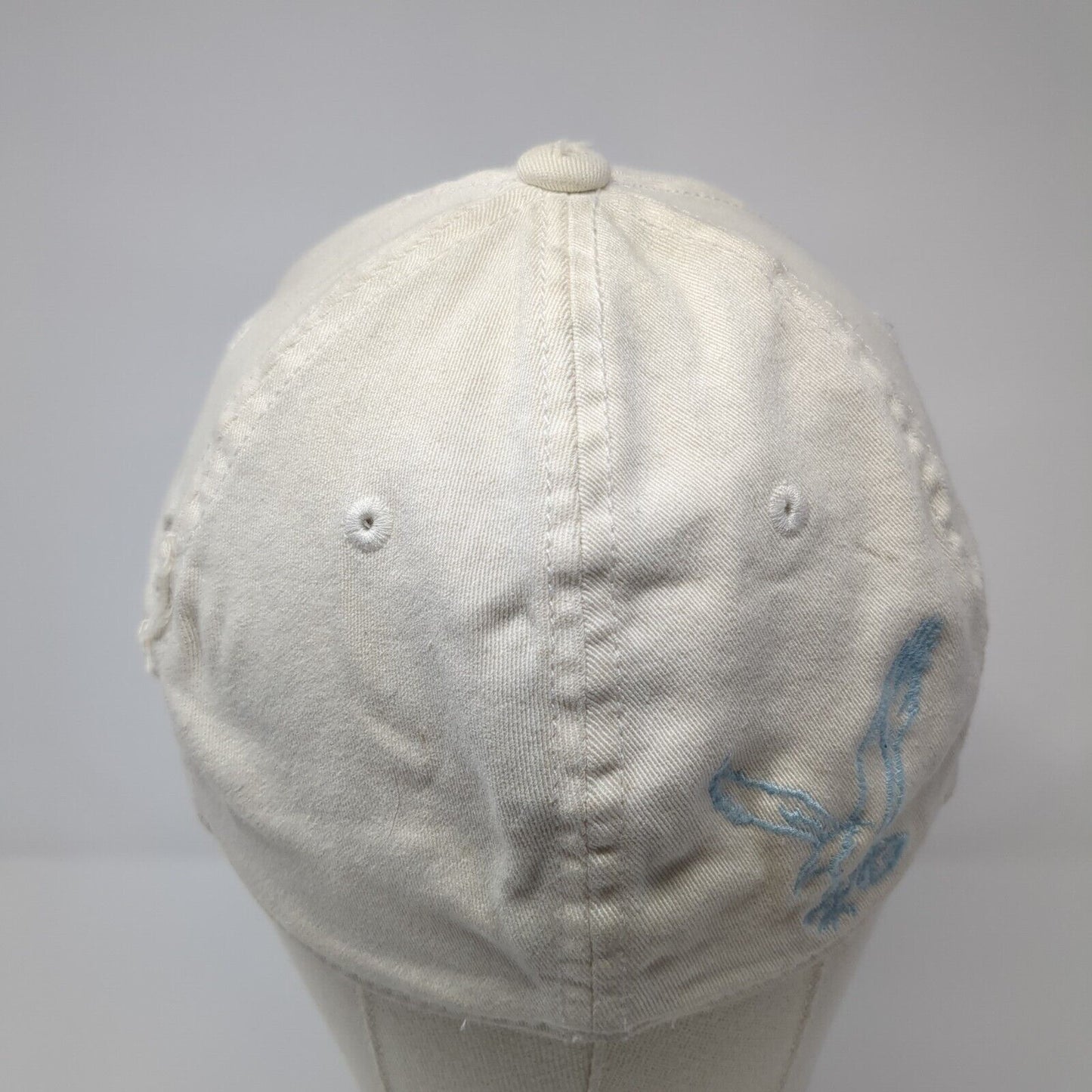 American Eagle Fitted Hat White Cream S/M NU-Fit Embroidered Distressed 6 Panel