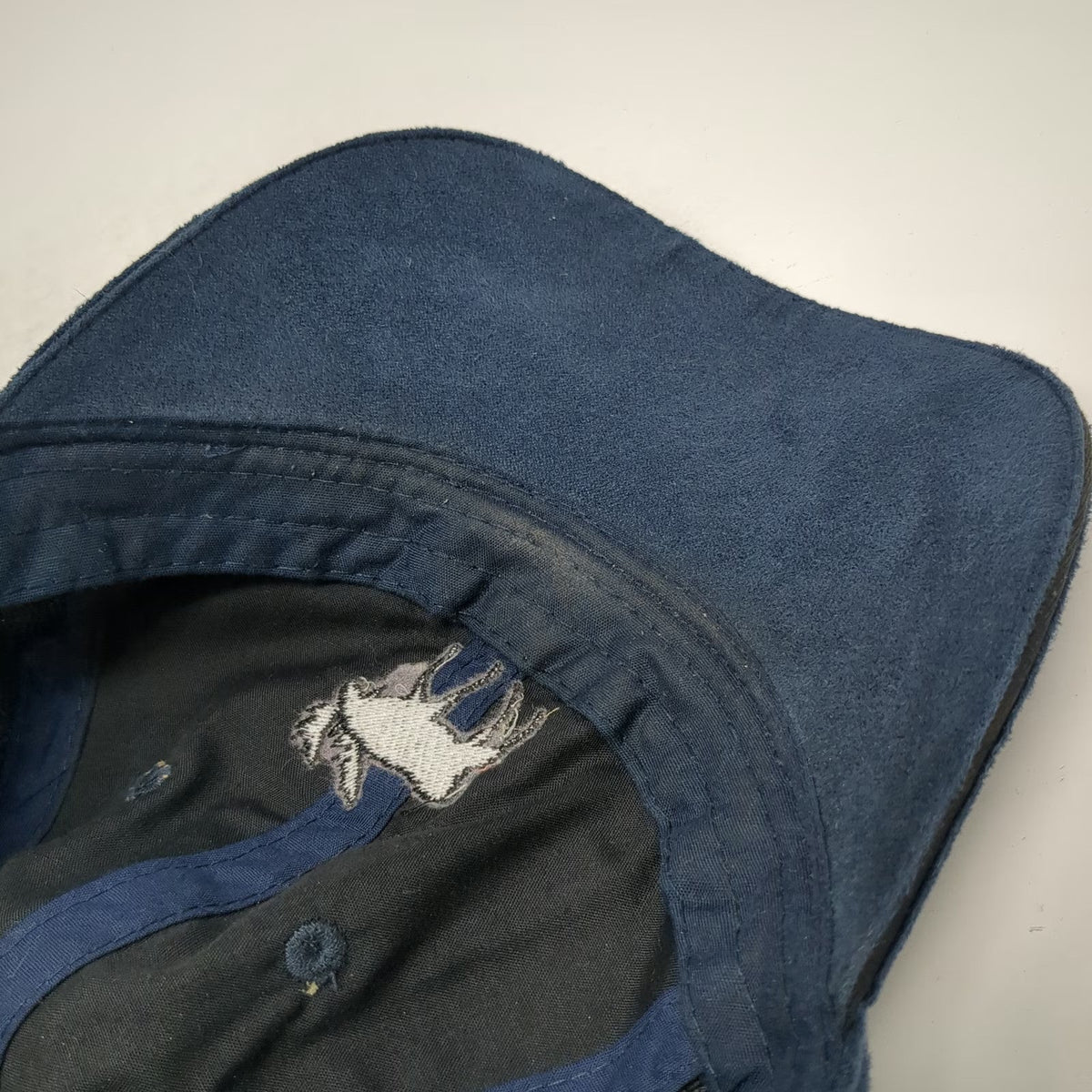 Blue Black Baseball Cap OSFM Moose Vermont Faux Suede Hoof Prints Slideback Hat